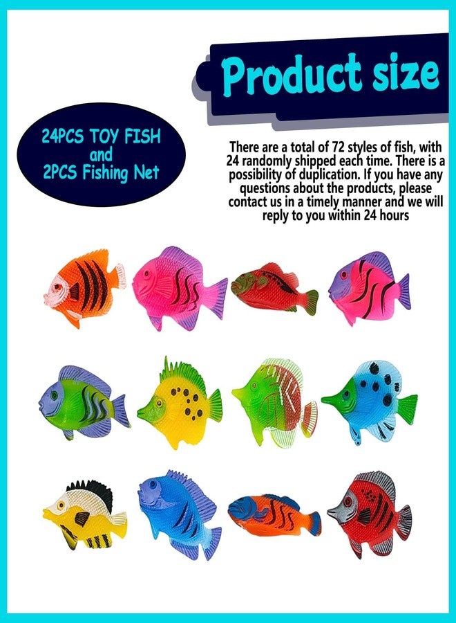 Plexaris Fish Catching Game for Kids, 26 Pcs Fishing Toy Set with 24 Toy Fish and 2 Fishing Nets, 72 Random Styles, Interactive Play for Indoor and Outdoor Fun, Bath Time and Party Activities - Image 2